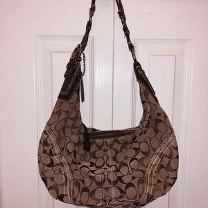 Small Coach 10601 jacquard khaki brown leather bag